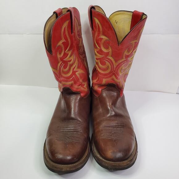Justin mens cowboy boots 11 Red Almond Toe Style #5538 - Picture 4 of 8
